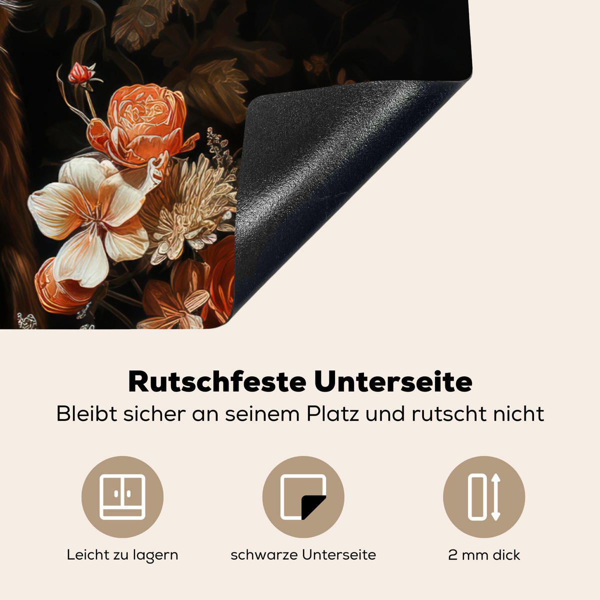 HERDABDECKPLATTE Hirsch - Tier - Blumen - Natur - Botanisch 81x52 cm - Kupferfarben, Kunststoff (81.2/52/0.2cm) - MuchoWow