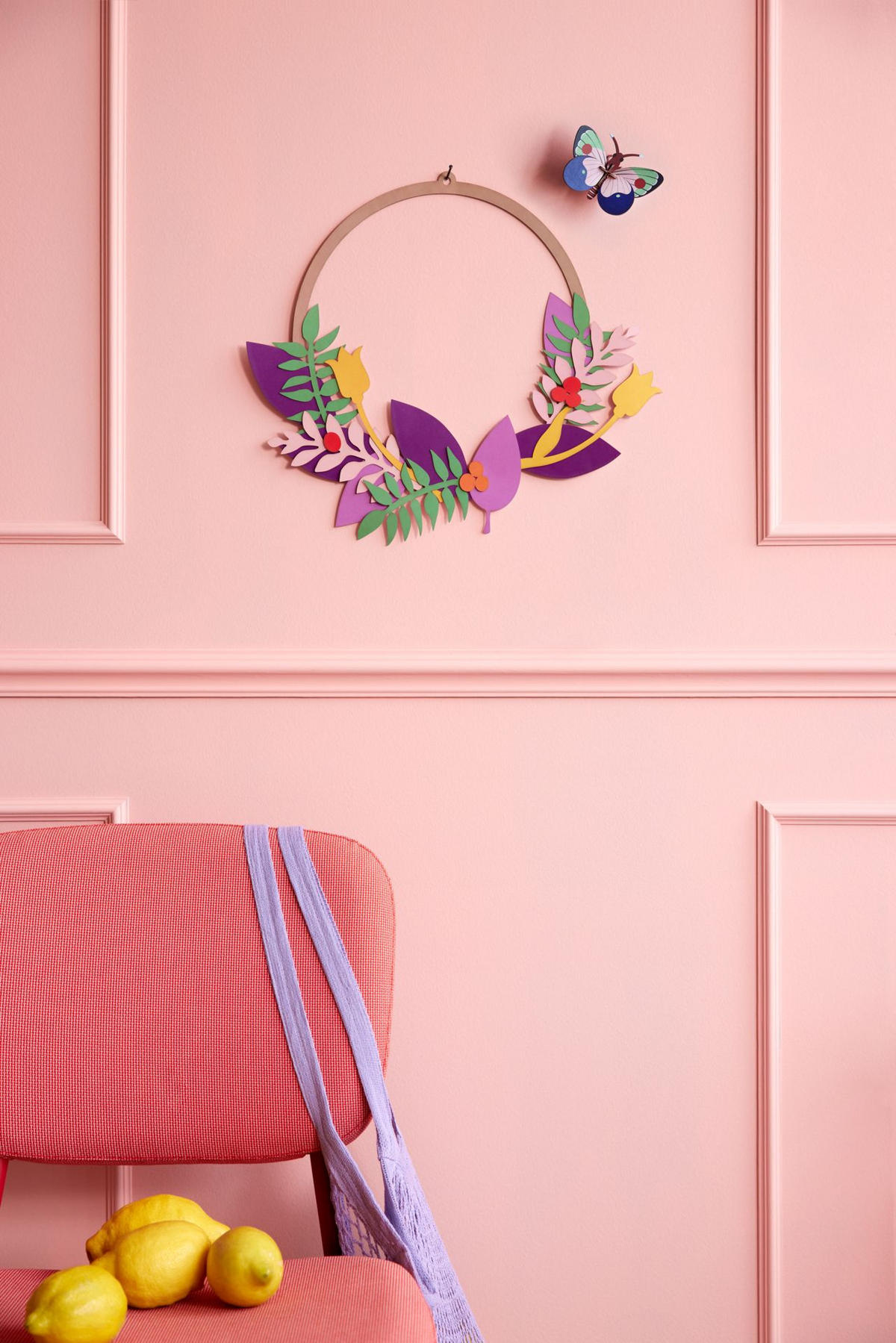 WANDDEKO Blumiger Schmetterling 31/31 cm - Multicolor, Wellpappe (31/31/1cm) - KUNSTLOFT