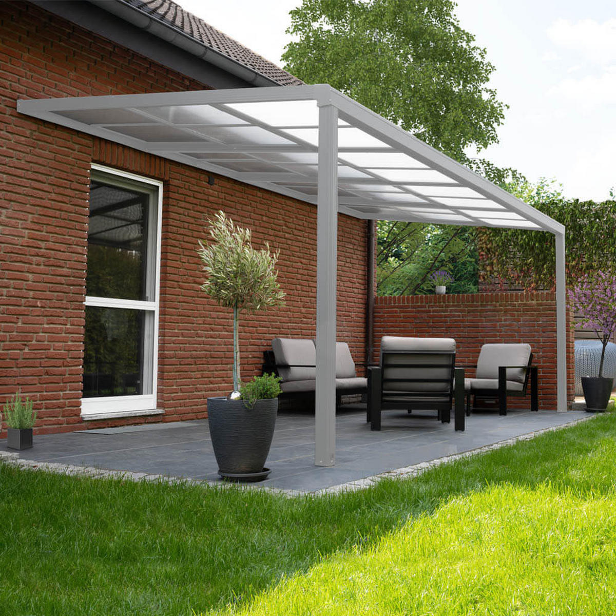 TERRASSENÜBERDACHUNG SOLIS DELUXE - Farbe: Weiß, Größe: 290 x 295 x 233 / 272 cm - Weiß, Kunststoff (290/272/295cm) - Home Deluxe