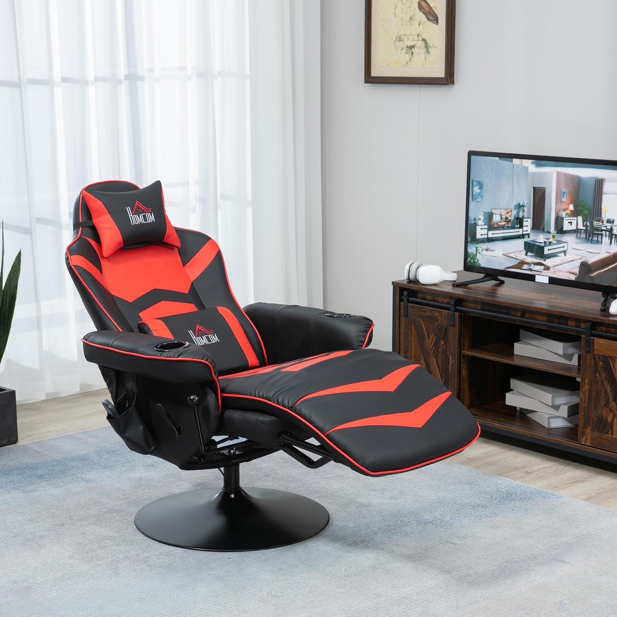 RELAXSESSEL mit Massagefunktion, Rot - Rot/Schwarz, Kunststoff/Metall (82.5/111.5/79.5cm) - HOMCOM