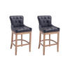 BARHOCKER 2er Set Echtleder schwarz - Schwarz/Naturfarben, Leder/Holz (55/109/57cm) - CLP