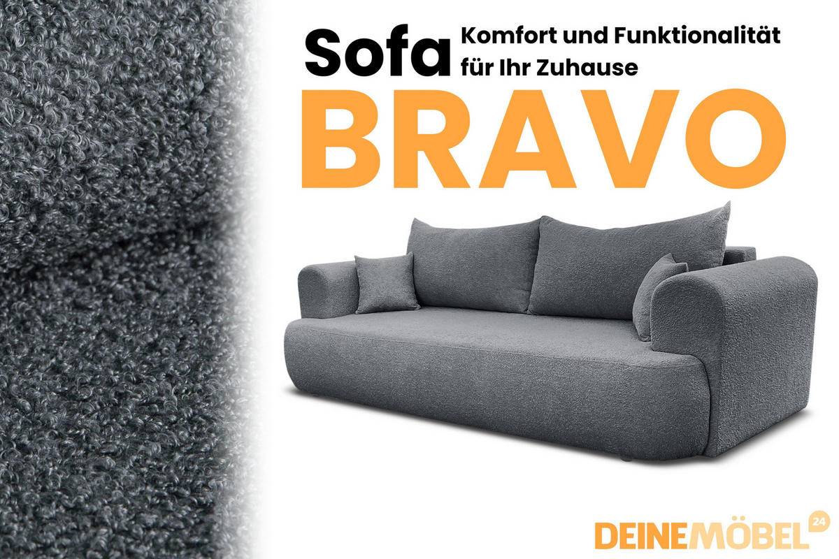 SCHLAFSOFA BRAVO 247/90 in Bouclé Dunkelgrau - Dunkelgrau, Holz/Holzwerkstoff (247/69/90cm) - Deine Möbel 24