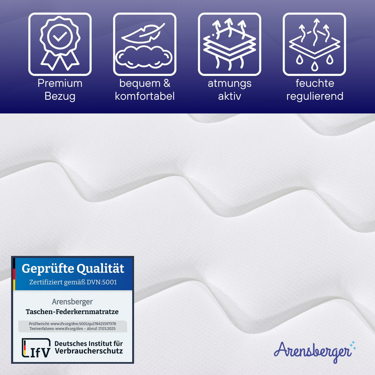 TASCHENFEDERKERNMATRATZE Lena, 180x200cm - Weiß, Textil (180/200cm) - Arensberger