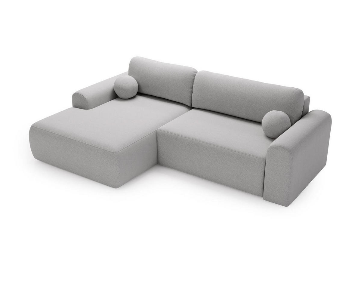 ECKSOFA Aurora Hellgrau, mit Schlaffunktion in Lambi Stoff, linke seite - Hellgrau, Holzwerkstoff/Textil (257/177cm) - Bettso
