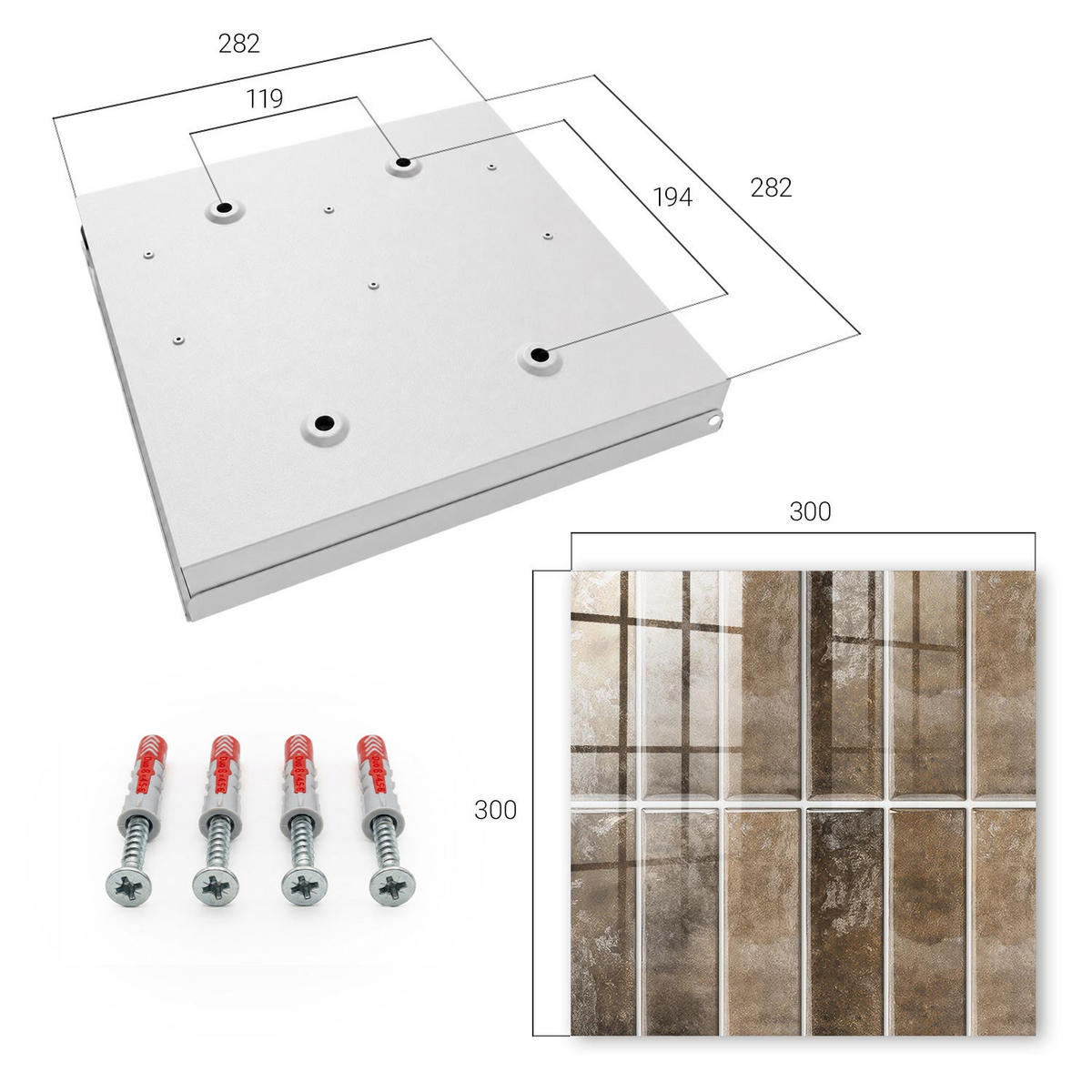 SCHLÜSSELBOX Weiß 30x30 cm – Türöffnung nach rechts - Warme Fliesen - Braun, Metall (30/30/5cm) - TULUP