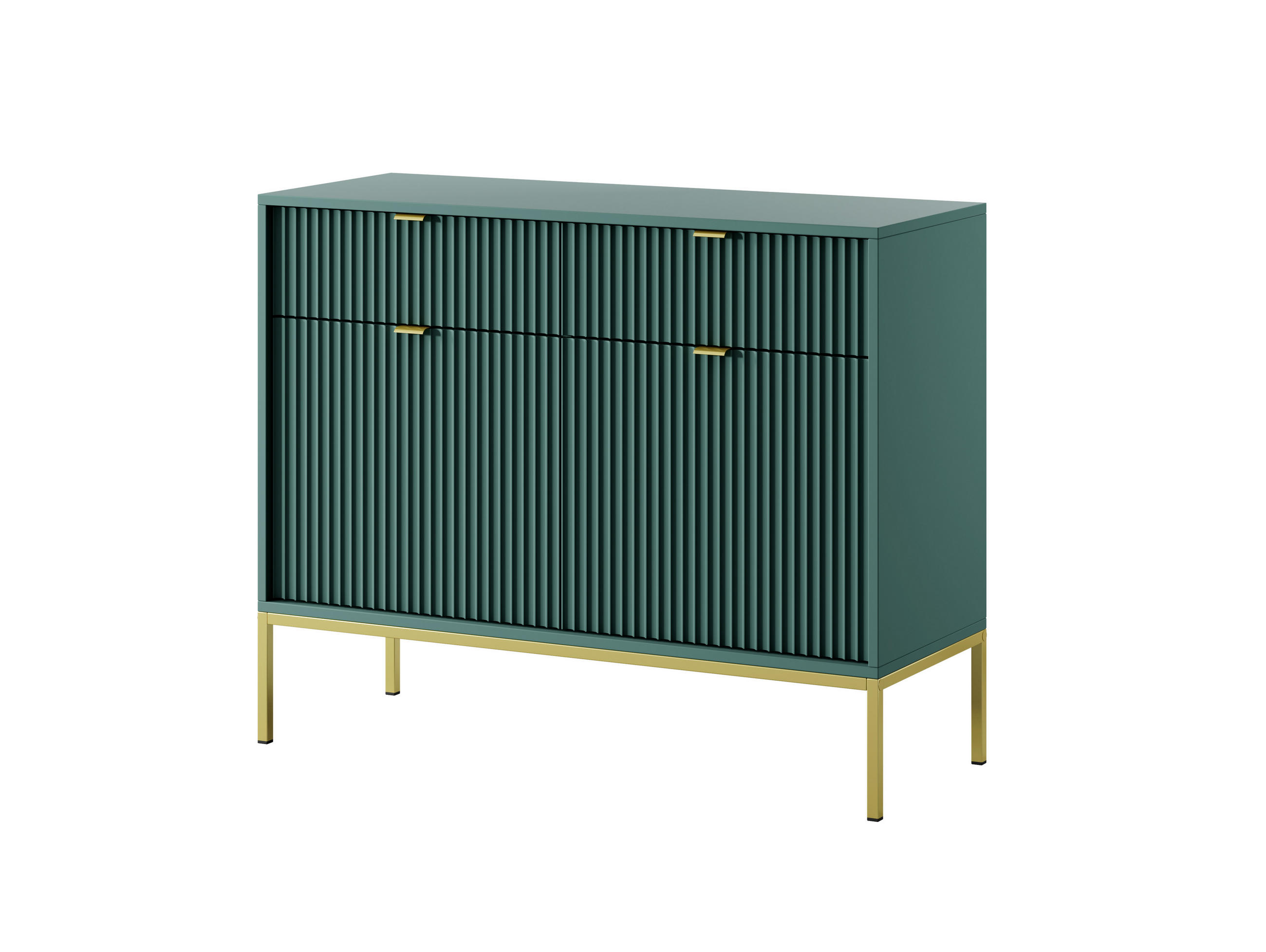 KOMMODE NOVA, Geriffelte Front, 2-Türen, 2-Schubladen 104x39x83 cm, Labrador - Türkis/Goldfarben, Holzwerkstoff/Kunststoff (104/83/39cm) - DomoHome