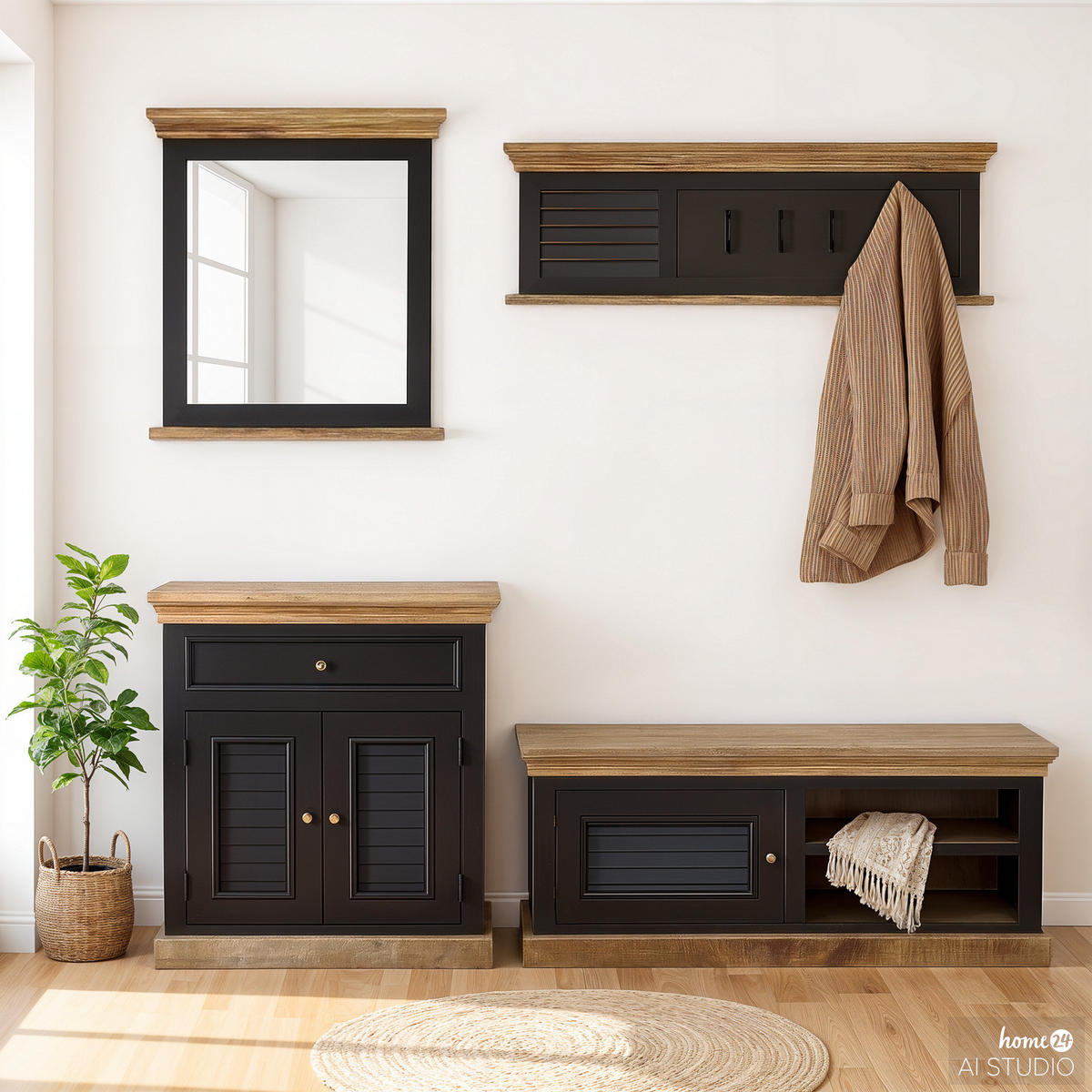 SCHUHKOMMODE - Mango massiv - Schwarz, Holz (80/90/45cm) - home24