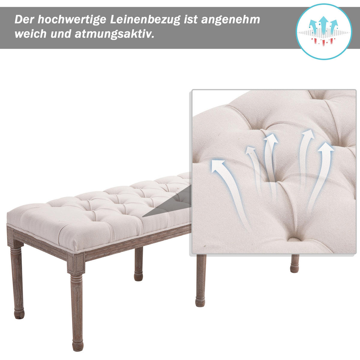SITZBANK Polsterbank Sitzhocker Vintage Retro Leinen Sitz Couch Sofa - Beige, Kunststoff (47/51/142cm) - HOMCOM