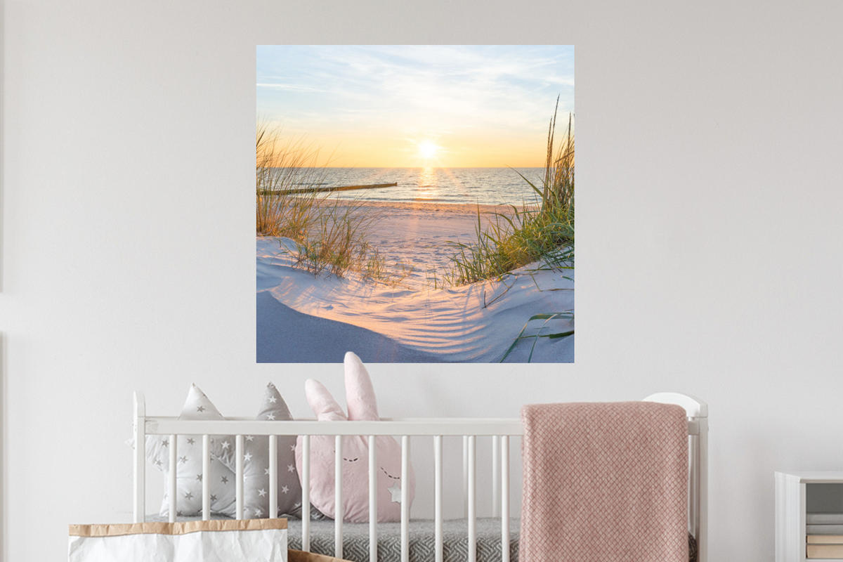 WANDTATTOO Strand - Sonne - Düne - Gras - Sand - Horizont 50x50 cm - Hellblau, Kunststoff (50/50/0.1cm) - MuchoWow