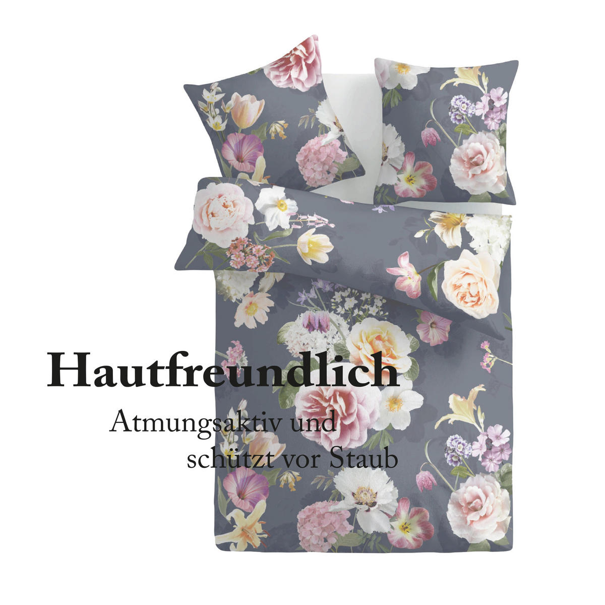 BETTWÄSCHE - Renforce Flower Blue 135x200cm - Multicolor, Naturmaterialien (135/200cm) - Bestlivings