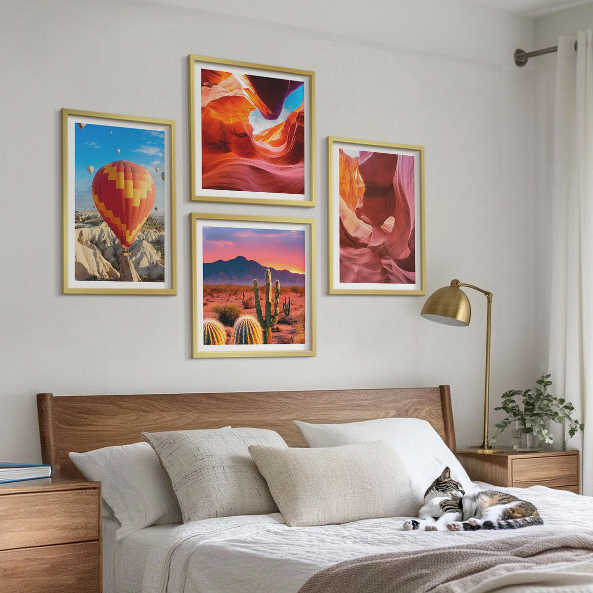 BILDER SET 4er Set - 50x50 cm & 40x60 cm Goldrahmen - Landschaften von Wüstenschluchten - Goldfarben, Kunststoff (50/50cm) - TULUP