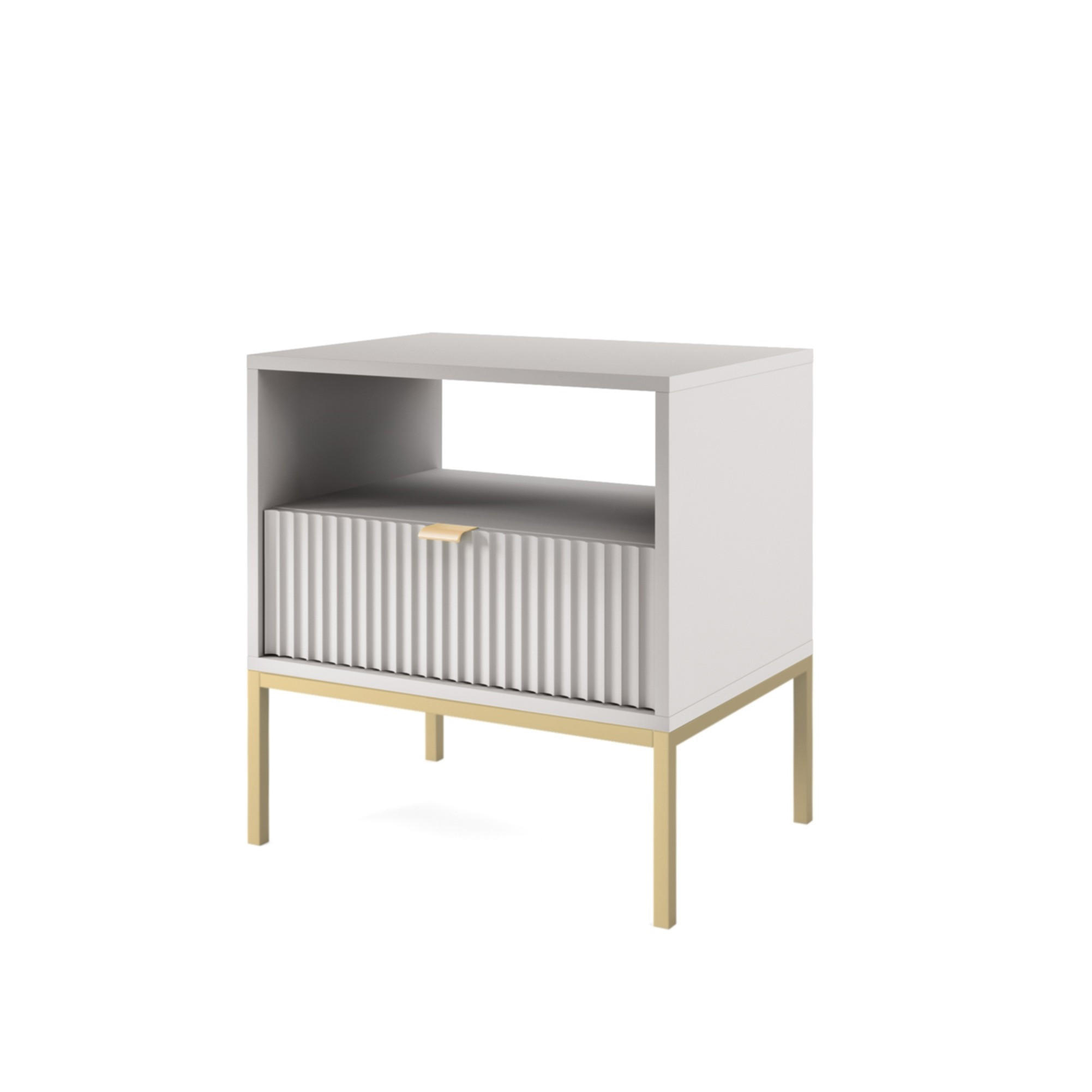 NACHTTISCH Nova Grau, Golden Beine, mit Schublade - Goldfarben/Grau, Holzwerkstoff/Metall (54/56/39cm) - Bettso