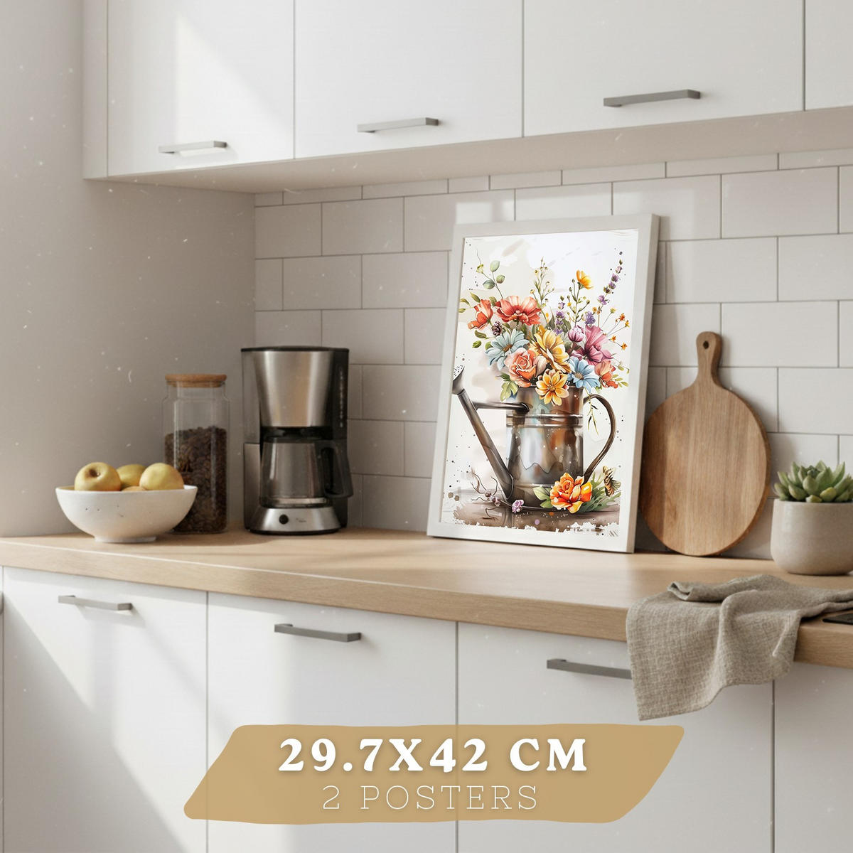 PLAKAT Sada 4 Květiny A3 Bílý rám - bílá, papír (29.7/1/42cm) - Nacnic
