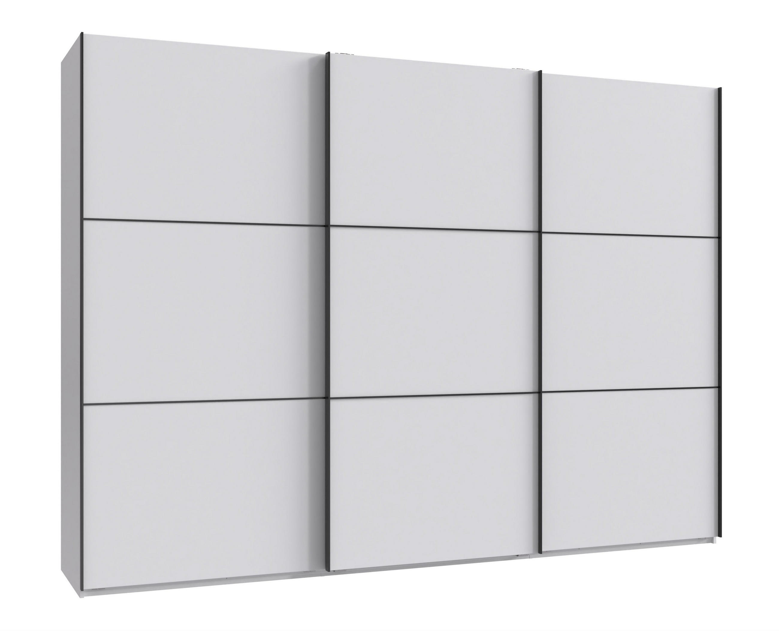 luma-home SKŘÍŇ S POSUVNÝMI DVEŘMI, 3dveřová, šířka 300 cm, výška 216 cm, hloubka 65 cm, bílá, včetně kompletního vybavení / 22016