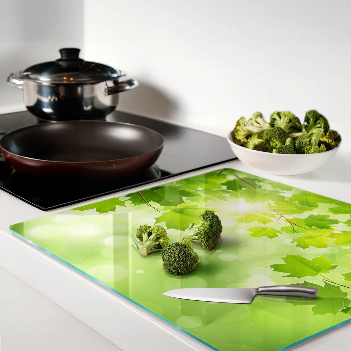 GLASPLATTE 60x52 cm Rosskastanienblätter - Grün, Glas (60/0.4/52cm) - TULUP