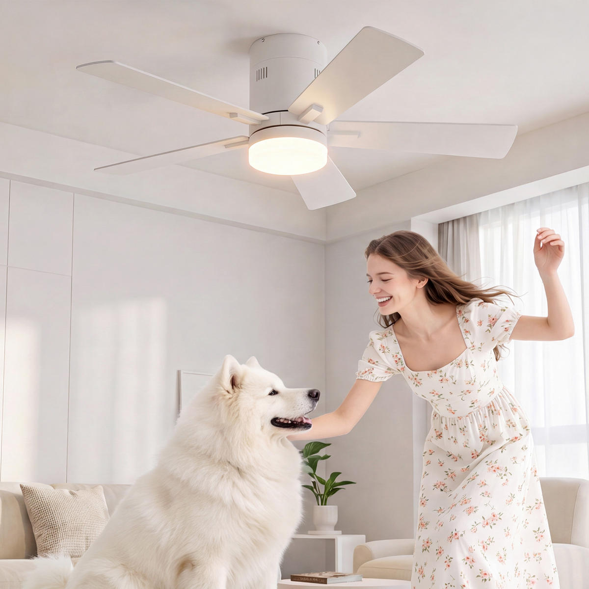 DECKENVENTILATOR 106,6cm Direktmontage Weiß 5 Flügel DC Motor - Weiß, Kunststoff (107/107/28cm) - CASIVA