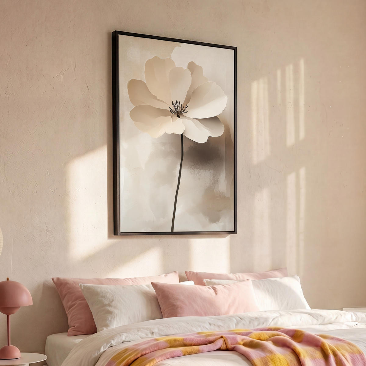 LEINWAND Bilder mit Rahmen - Blume - Beige - Farbe - Schatten - 80x120 - Creme, Textil (80/120cm) - MuchoWow