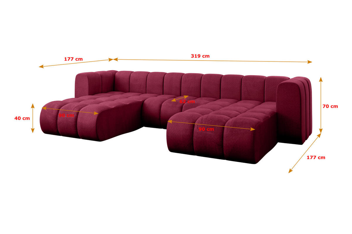 WOHNLANDSCHAFT modulares Sofa Joren-U1 - 319x177x70 cm Bordeauxrot - Bordeaux, Holzwerkstoff/Textil (319/70/177cm) - ALTDECOR