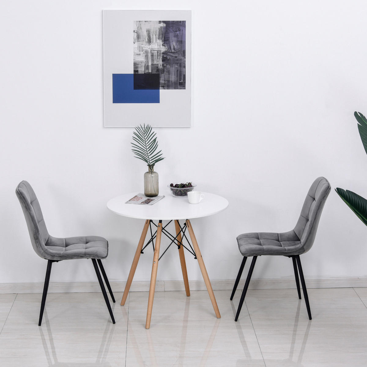 2ER-SET Esszimmerstuhl Polsterstuhl Küchenstuhl Rückenlehne Grau+Schwarz - Grau, Kunststoff (63/90/45cm) - HOMCOM