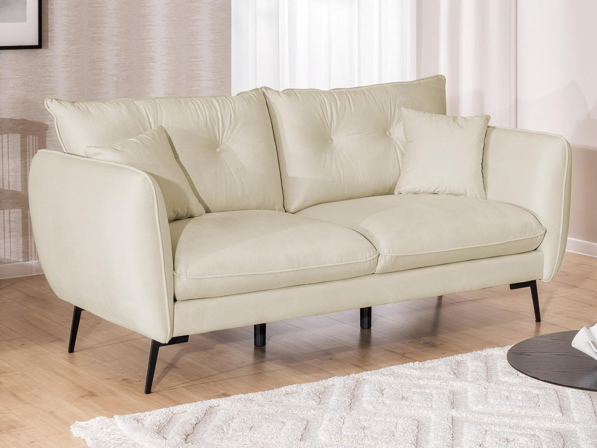 SITZGARNITUR 3+2+1 Nordloft Beige Samt - Beige/Schwarz, Holz/Textil (204/86/100cm) - S-Style Möbel