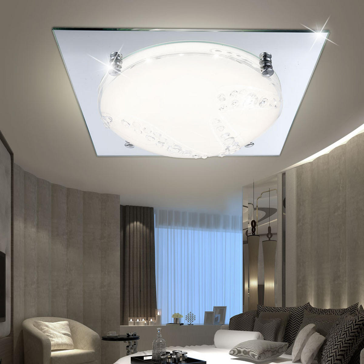 LED DECKENLEUCHTE Silber Kristalloptik - Silberfarben, Glas (31.5/31.5/8.5cm) - Globo Lighting