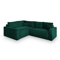 ECKSOFA ERONIS L-S Grün Velours-Stoff mit Schlaffunktion - Grün, Holz (265/194cm) - MASSENO