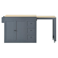 KÜCHENINSEL aus MDF 130x45x93 cm Grau mit ausziehbarer Arbeitsplatte, Rollen, 3 Schubladen und Gewürzregal - Grau, Holzwerkstoff (130/93/45cm) - Modfu