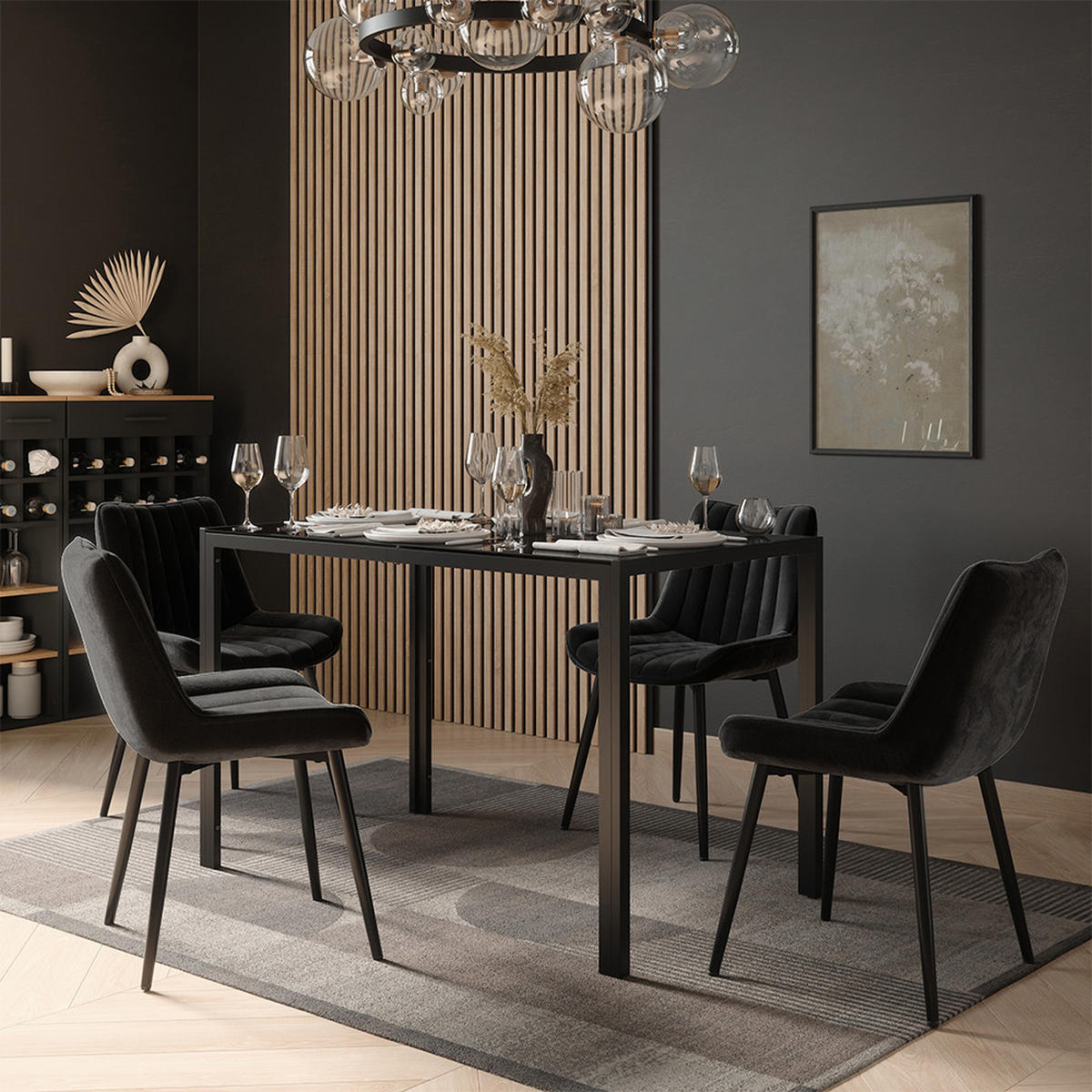 ESSTISCH Grand, Schwarz/Schwarz, 120 x 70 cm - Schwarz, Glas (70/120/74.5cm) - Vicco