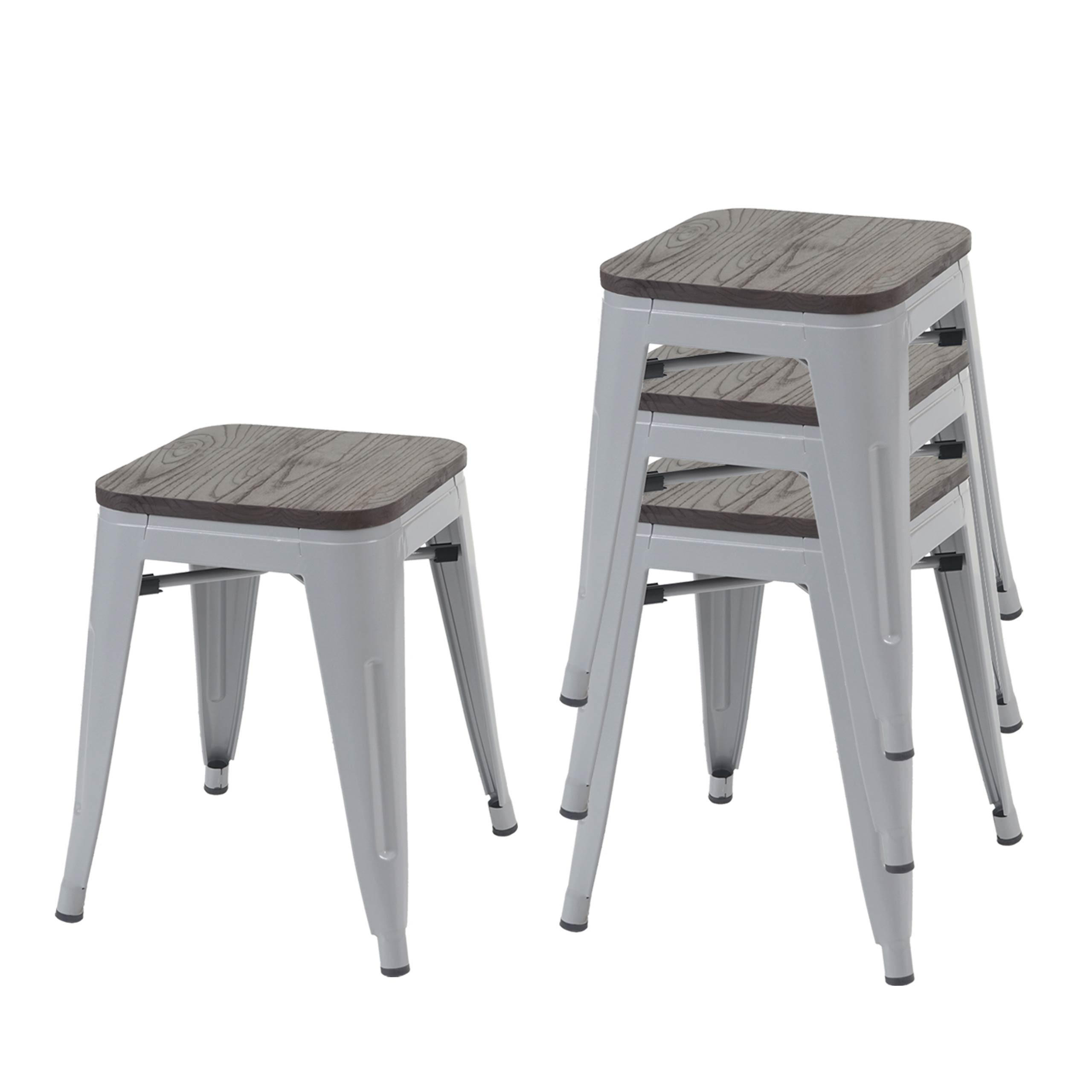 HOCKER 4er-Set inkl. Holz-Sitzfläche Metall, Industriedesign, stapelbar Grau - Grau, Holz/Metall (39/45.5/39cm) - PROREGAL