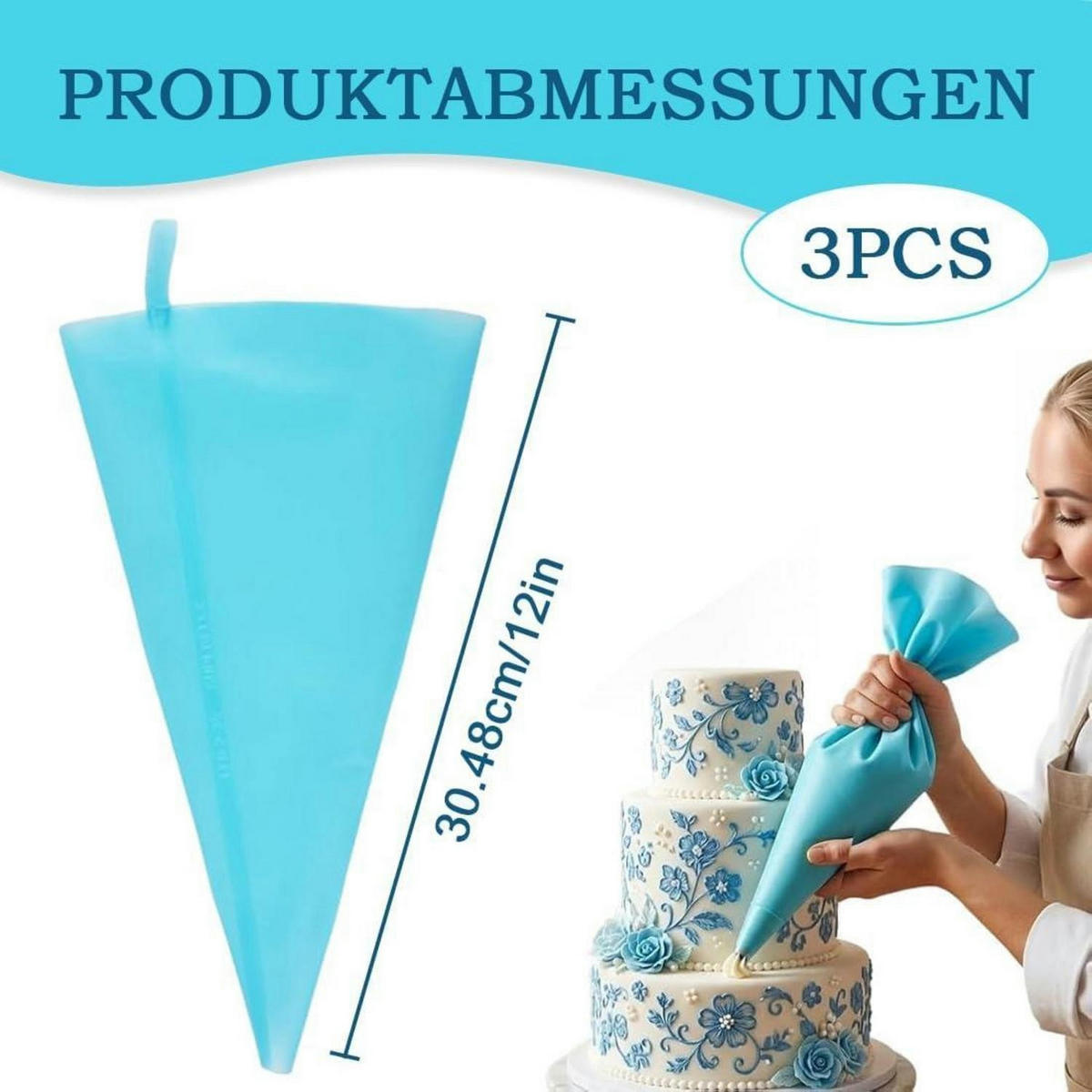SPRITZBEUTEL 3-teiliges Set Silikon 30cm - Türkis, Kunststoff (10/1/30.4cm)
