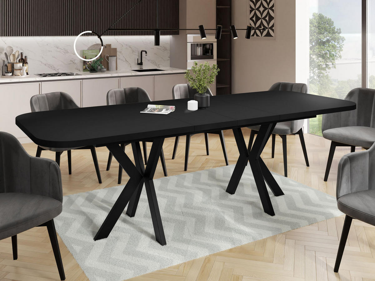 ESSTISCH Olivia ausziehbar rechteckig, Schwarz 200-280/100/76 - Schwarz, Holzwerkstoff/Metall (200/100/76cm) - WFL GROUP