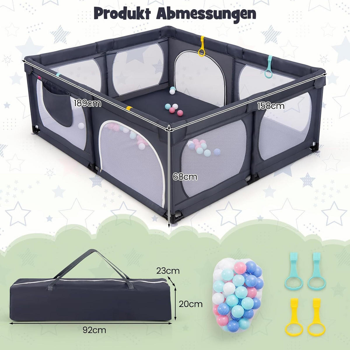 LAUFGITTER 69cm Dunkelgrau - Dunkelgrau, Metall (158/189cm) - COSTWAY