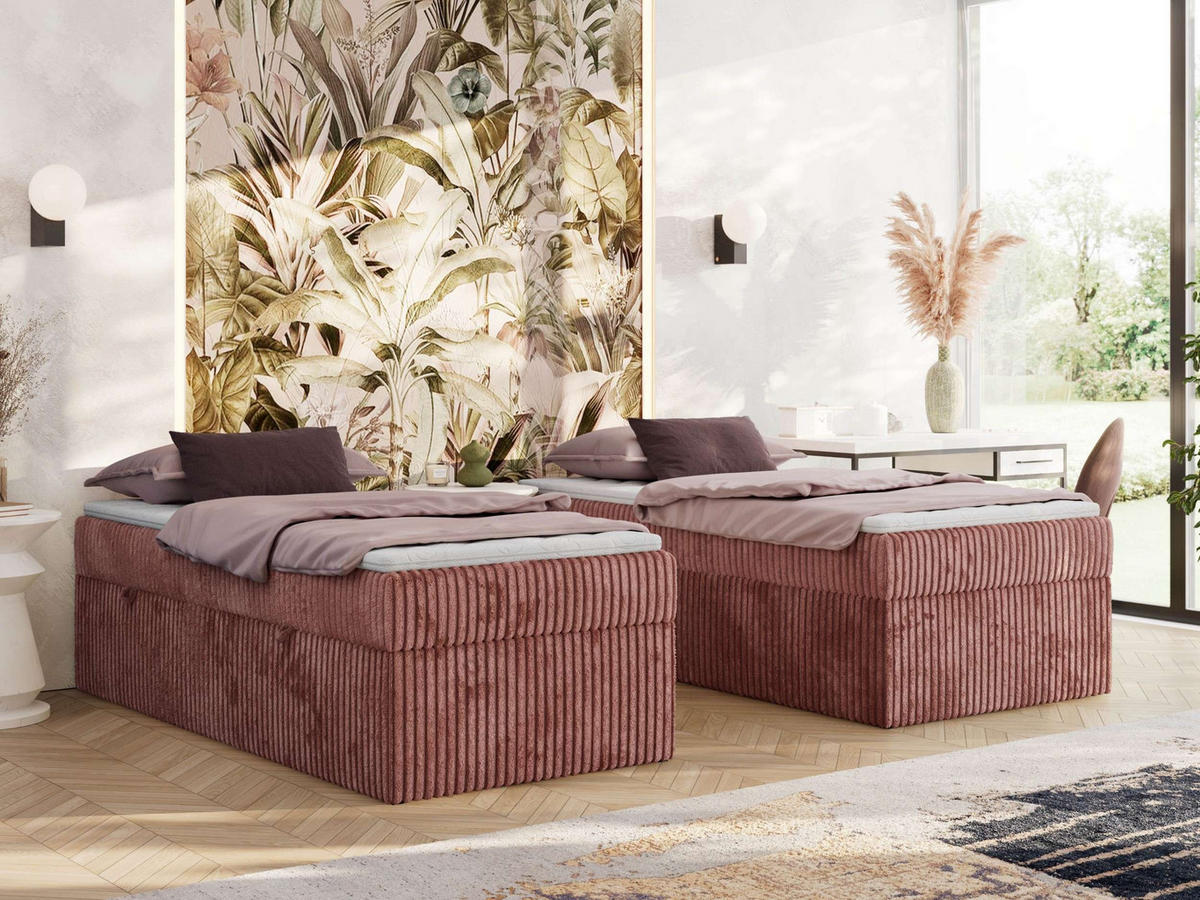 BOXBETT ZERO 90/200 - Rosa Cord - H4 - Topper Visco - Rosa, Textil (90/200cm) - MKS