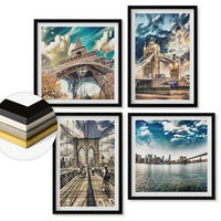 WANDBILDER 4er-Set - 50x50 cm & 40x60 cm Schwarzer Rahmen - Turmbrücken in europäischen Städten - Schwarz, Kunststoff (50/50cm) - ArtPrintCave