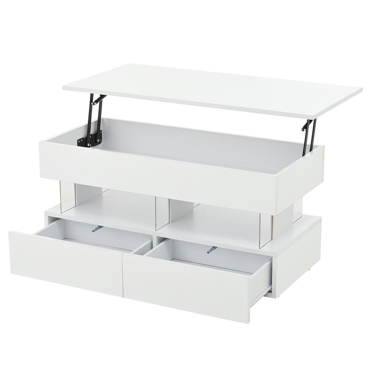 COUCHTISCH Weiß 100/50/46 cm mit Hubfunktion, LED und Schubladen - Weiß, Holzwerkstoff (50/100/46cm) - PANGIVO