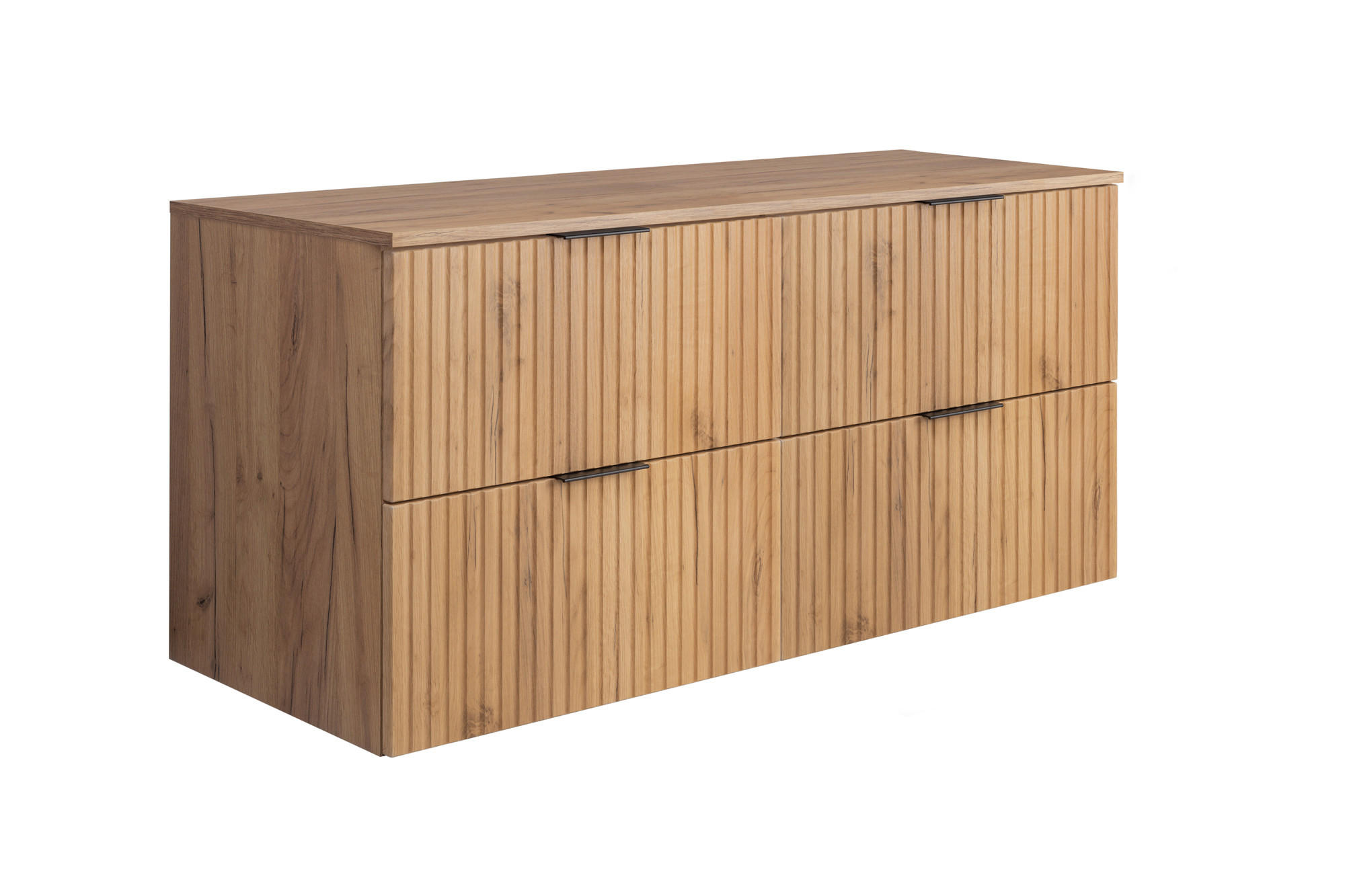 BADEZIMMERSCHRANK, Gold Craft Eiche, 120 x 57 x 46 cm, Schwarze Griffe - Eichefarben/Schwarz, Holzwerkstoff/Kunststoff (120/57/46cm) - 3XE LIVING