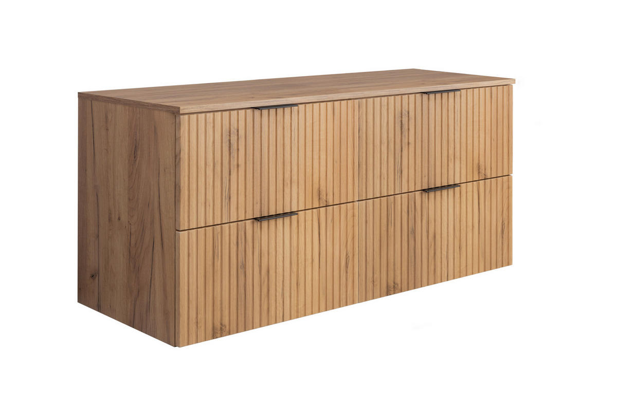 BADEZIMMERSCHRANK, Gold Craft Eiche, 120 x 57 x 46 cm, Schwarze Griffe - Eichefarben/Schwarz, Holzwerkstoff/Kunststoff (120/57/46cm) - 3XE LIVING