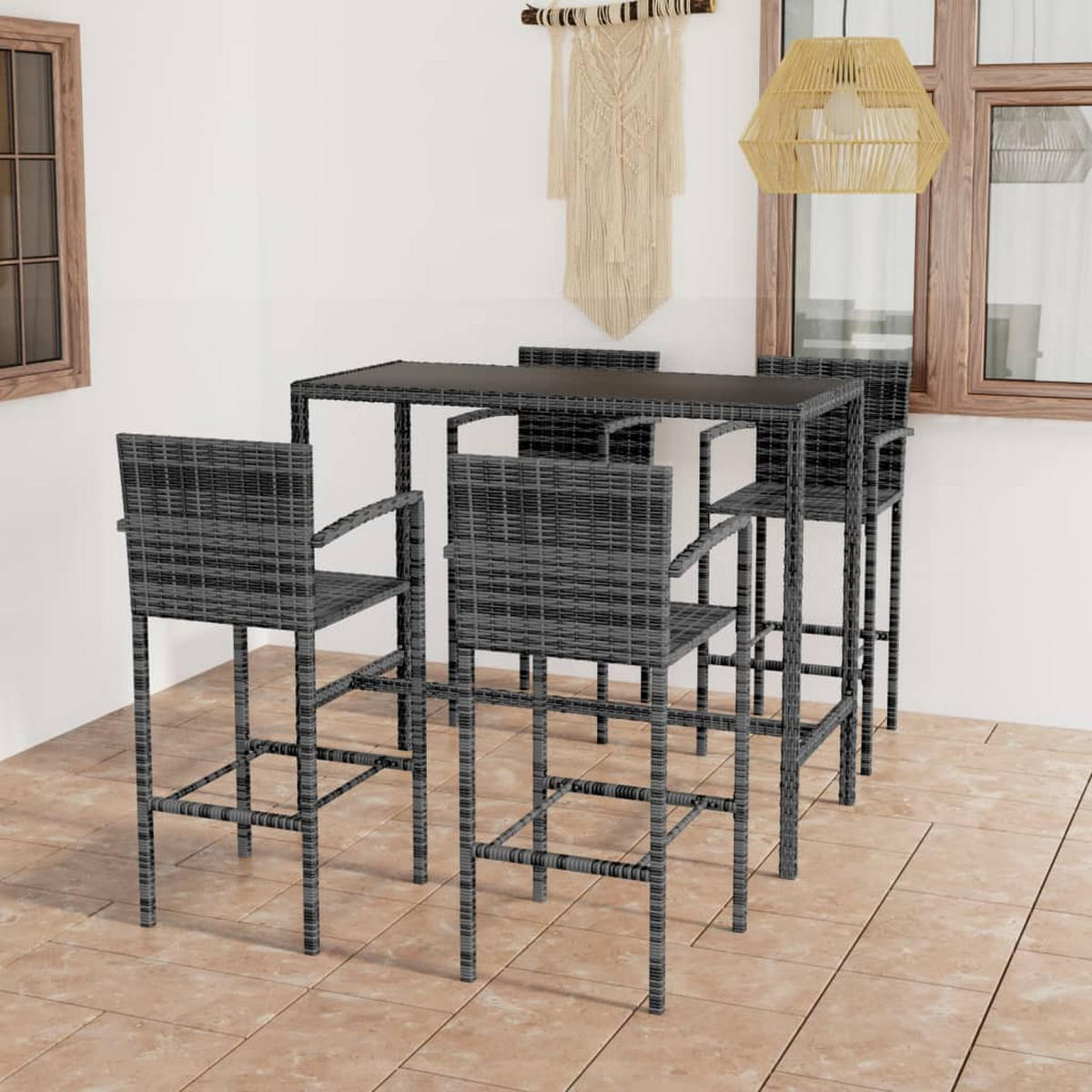 GARTENBAR-SET 5-teilig Poly Rattan Grau - Grau, Kunststoff - vidaXL