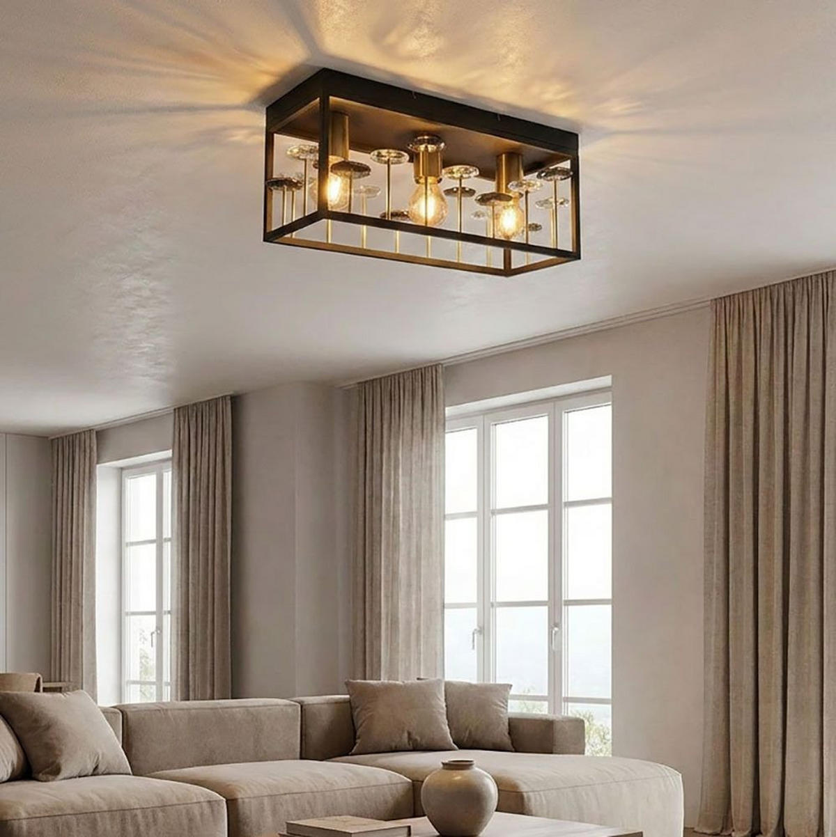 DECKENLEUCHTE LISBON Metall, Kristall, Schwarz Gold - Goldfarben, Metall (45/18/20cm) - Globo Lighting