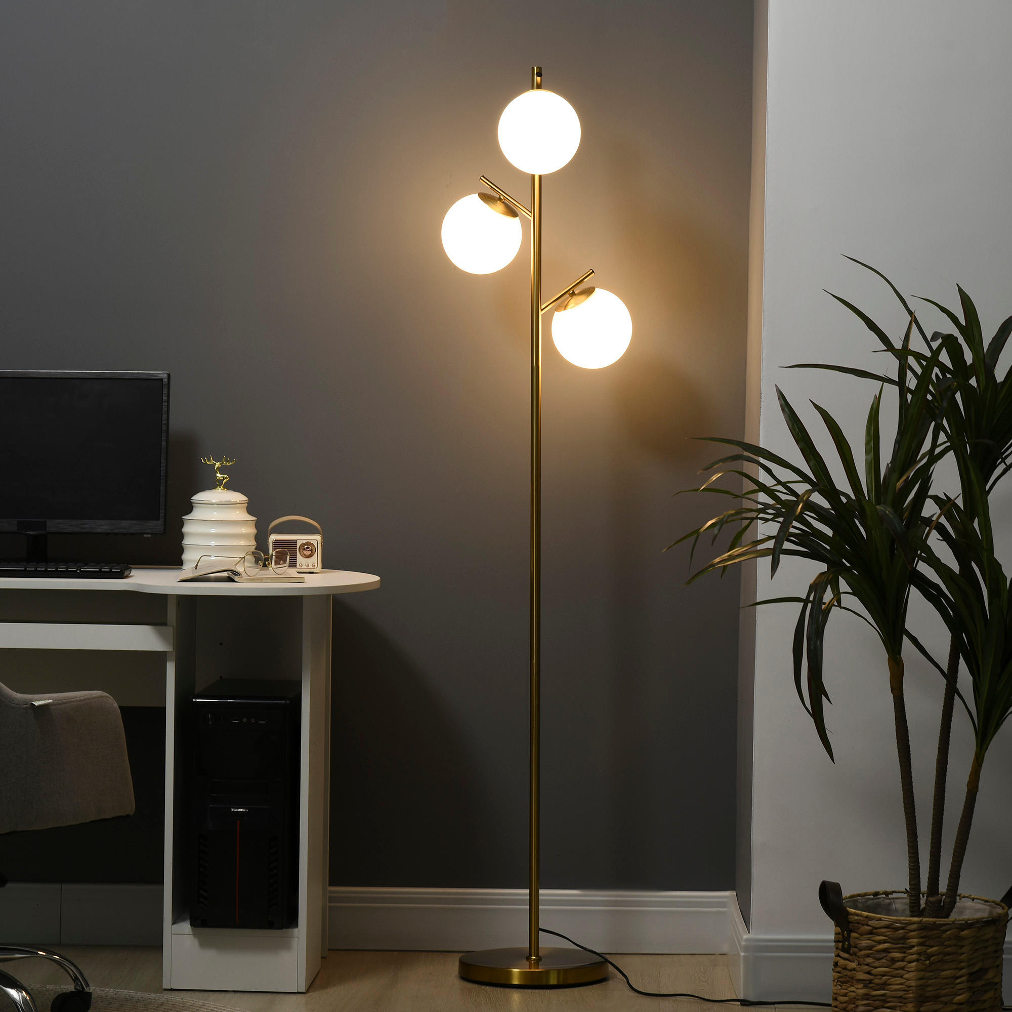 STEHLEUCHTE, Stehlampe, Metall, Gold - Goldfarben, Metall (27/27/169cm) - HOMCOM