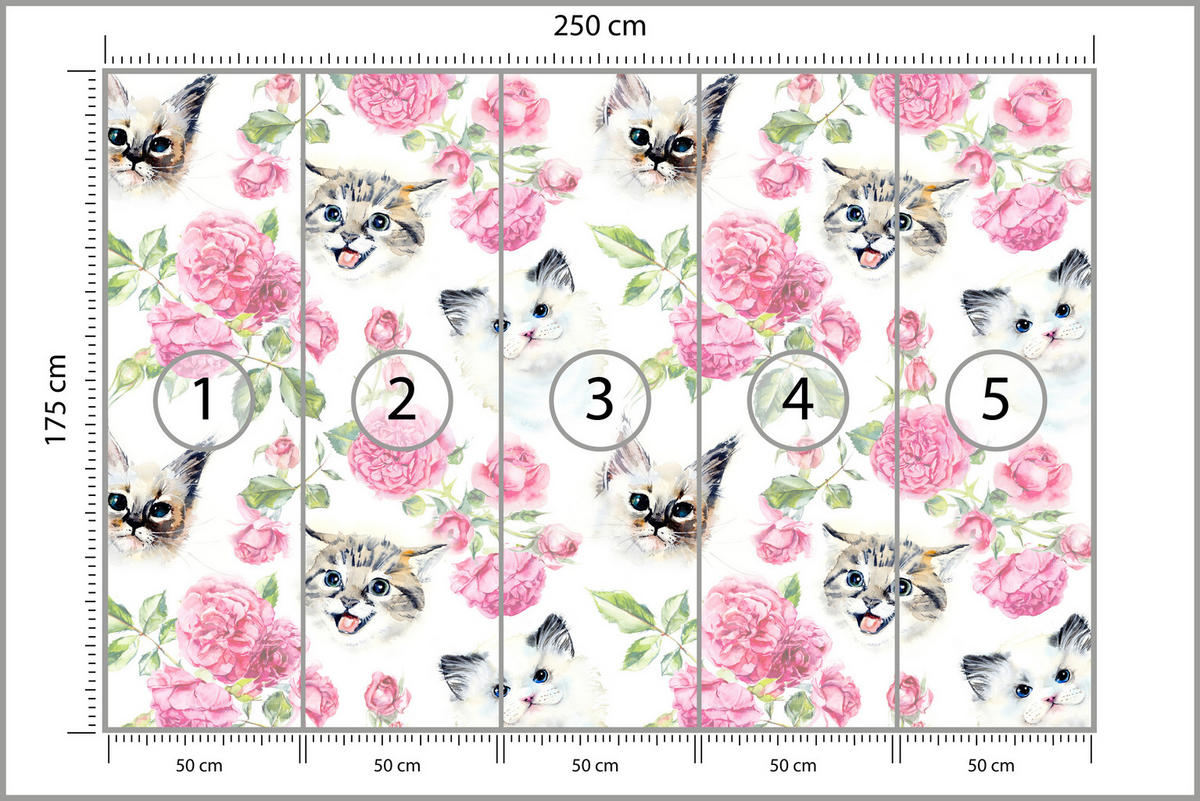 FOTOTAPETE für Badezimmer Kätzchen Rosen Blumen 250x175 - Beige/Rosa, Papier (250/175cm) - Muralo