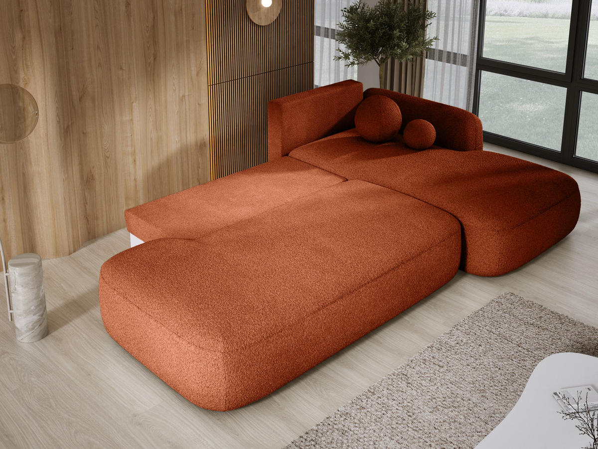 ECKSOFA BABU mit Schlaffunktion, Moderne Polsterecke für Wohnzimmer, funktionales Schlafsofa im Stoff NOW OR NEVER, 300x105x60cm rechte, grün​ - Lila, Holz/Textil (300/190cm) - DomoHome