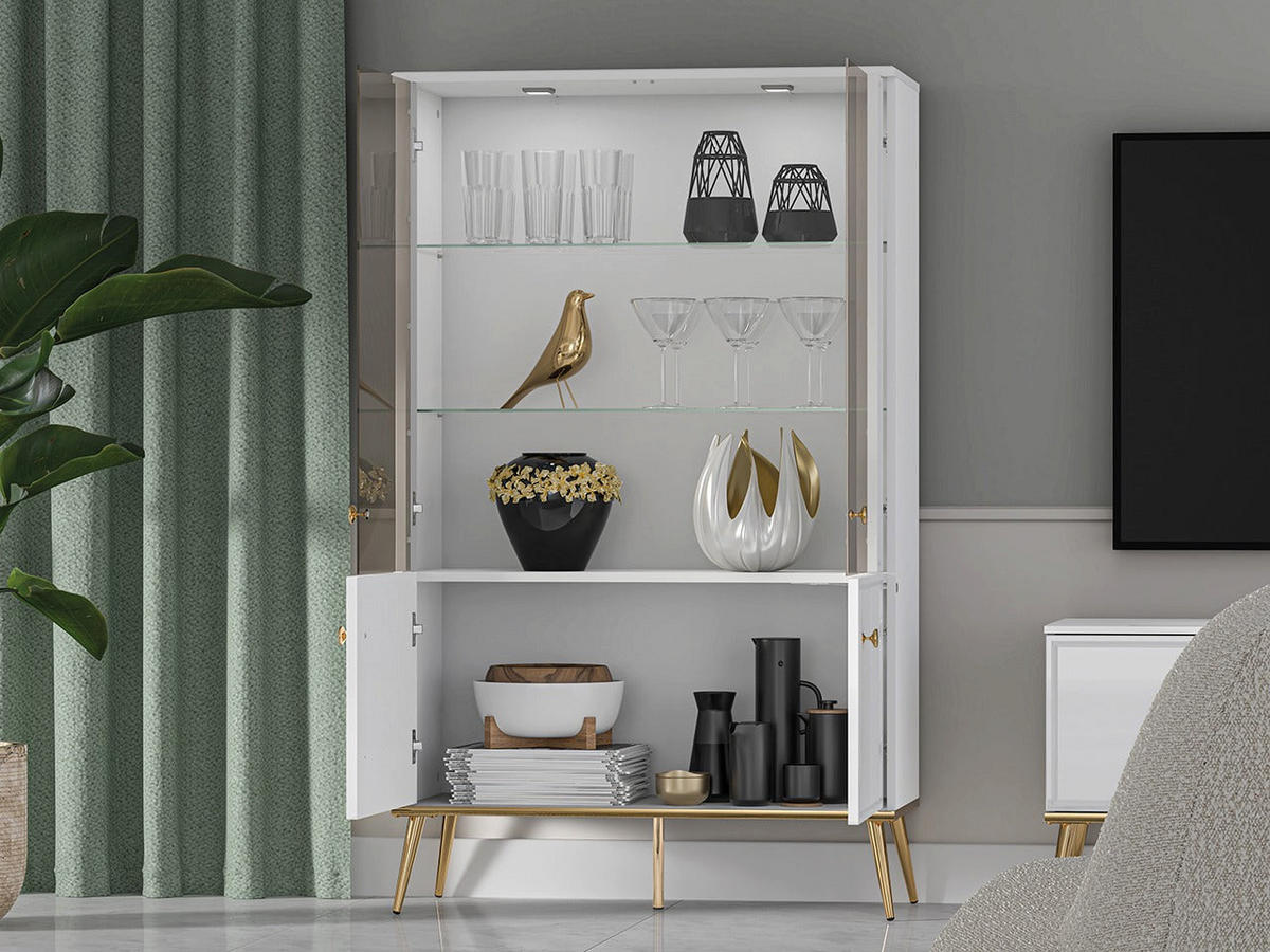 VITRINE – 92 cm – Goldin – Weiß / Eichefarben - Eichefarben/Weiß, Holzwerkstoff (92/152/40cm) - hi-markt
