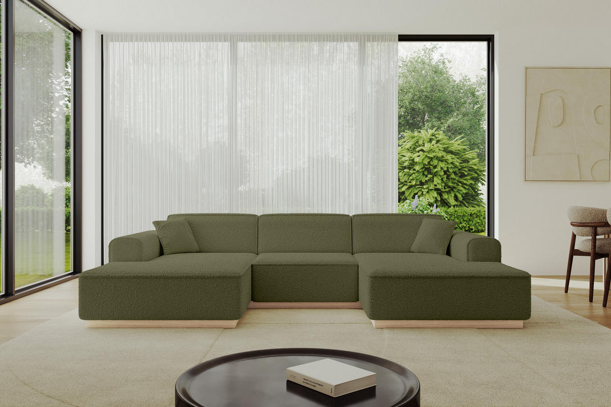 WOHNLANDSCHAFT IREA-U1 - 303x171x83 cm Grün - Platinfarben/Olivgrün, Holzwerkstoff/Textil (303/83/171cm) - ALTDECOR