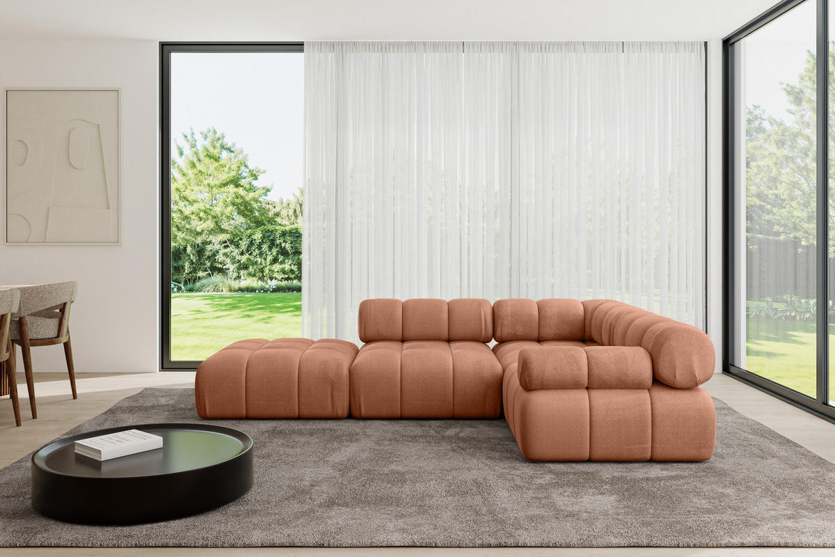 ECKSOFA modulares Sofa Felto-L1 - 285x190x70 cm Apricot Velours - Koralle, Holzwerkstoff/Textil (285/190cm) - ALTDECOR