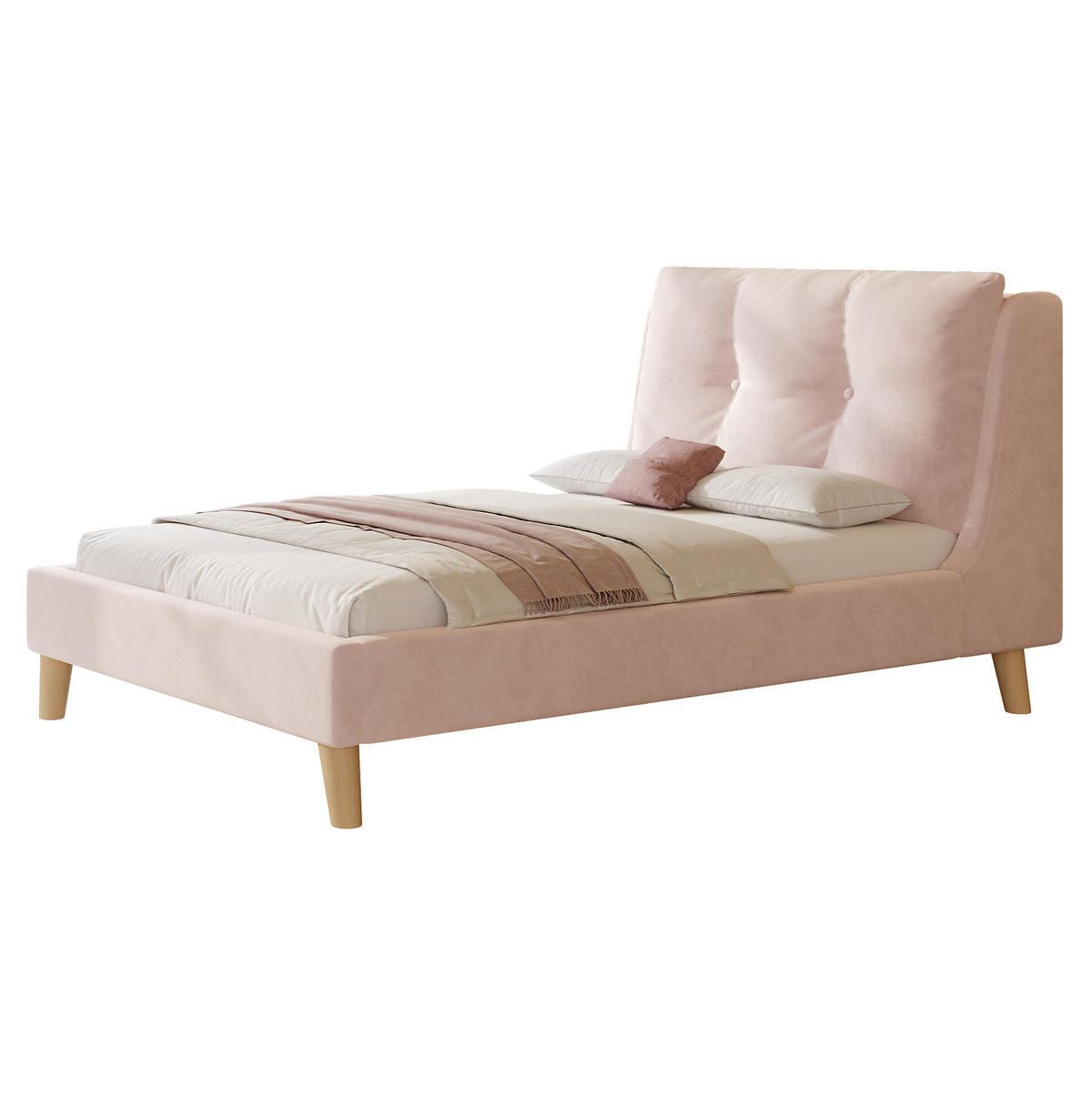 KINDERBETT 90/200 cm rosa aus Samt mit höhenverstellbarem Kopfteil - Rosa, Textil (90/200cm) - OKWISH