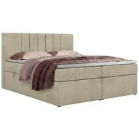 BOXBETT INERO 160/200 - Beige Velvet - Topper Visco - H3 - Beige/Schwarz, Kunststoff/Textil (160/200cm) - MKS