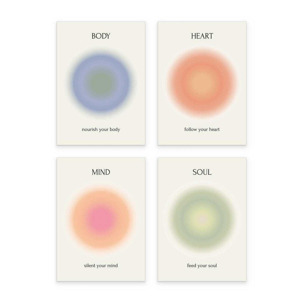 POSTER SET Aura Affirmationen Zitate Geist Seele Körper Herz 4x Poster A3 30x42cm - Multicolor, Papier (30/42/42cm) - Muralo