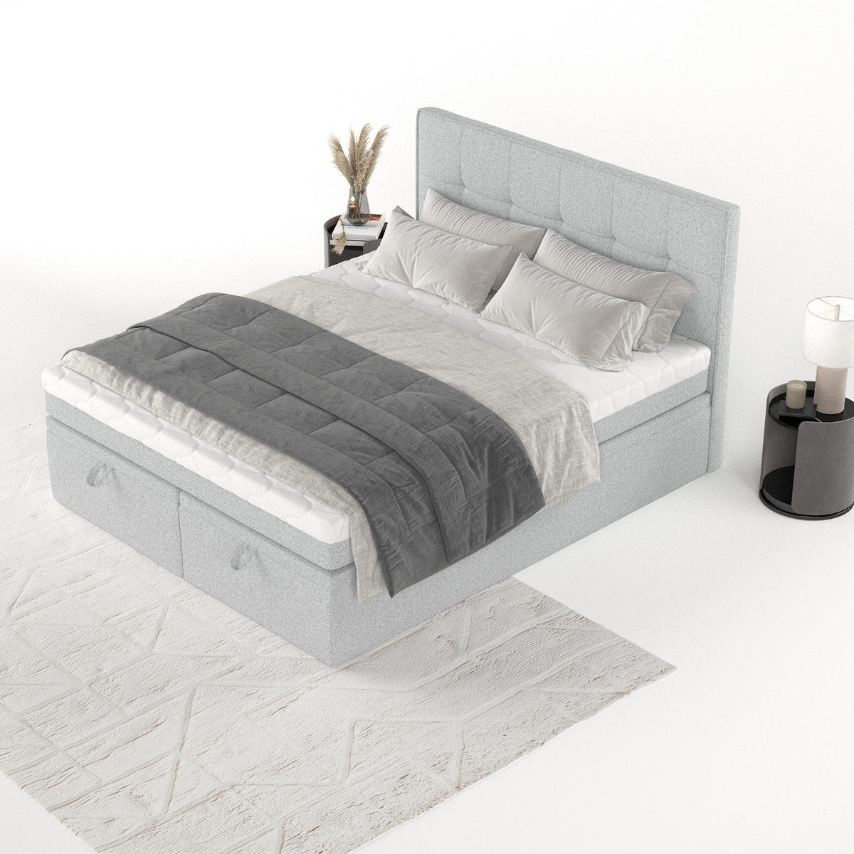 BOXBETT Arivo 160/200 cm Hellgrau im Riva Stoff - Hellgrau/Schwarz, Holz/Holzwerkstoff (160/200cm) - AltaBeds