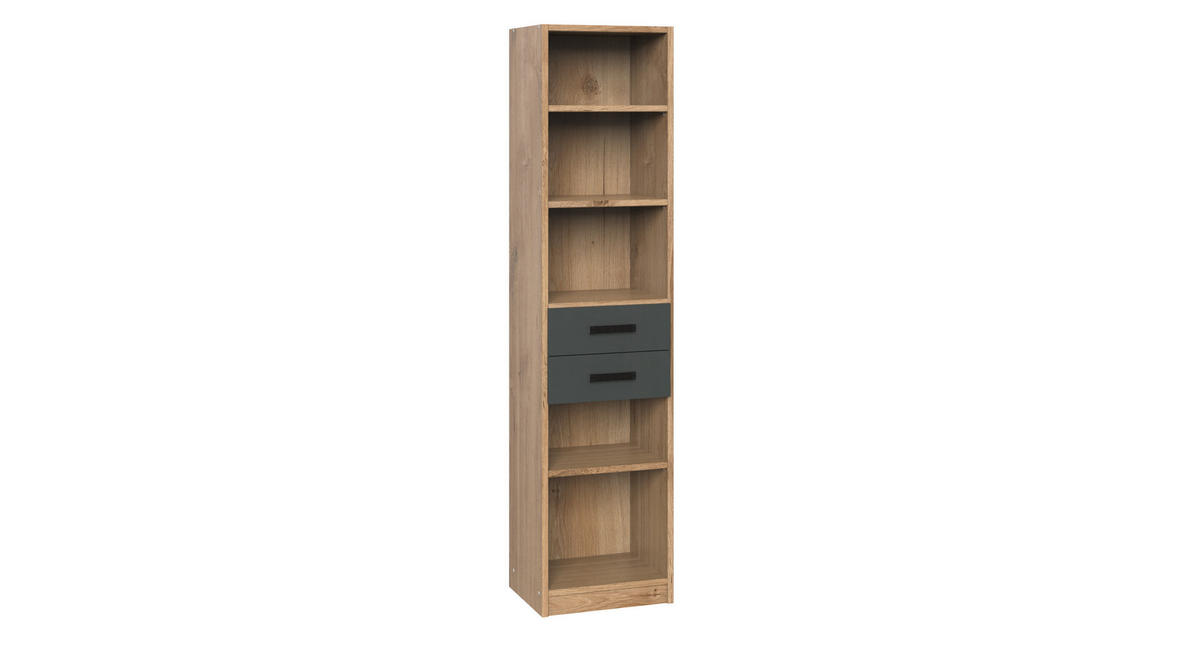 JUGENDZIMMER Liverpool in Plankeneiche und Graphit 6 teilig mit 90er Bett und Drehtürenschrank - Braun, Holzwerkstoff (120/200/80cm)